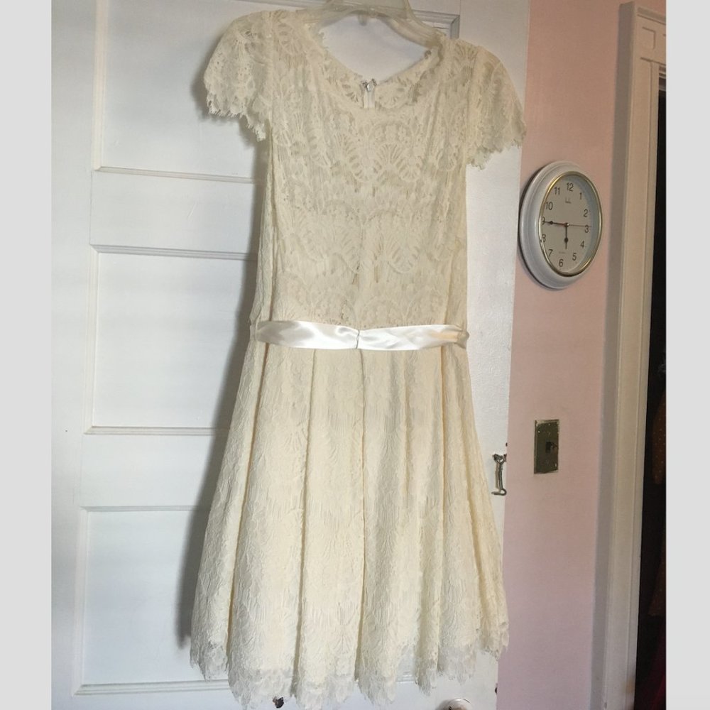 White Lace Pleated Fit and Flare Dress